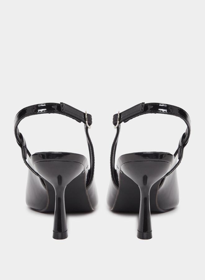 Styli Patent Leather Finish Slingback Kitten Heel Pumps  - Image 5