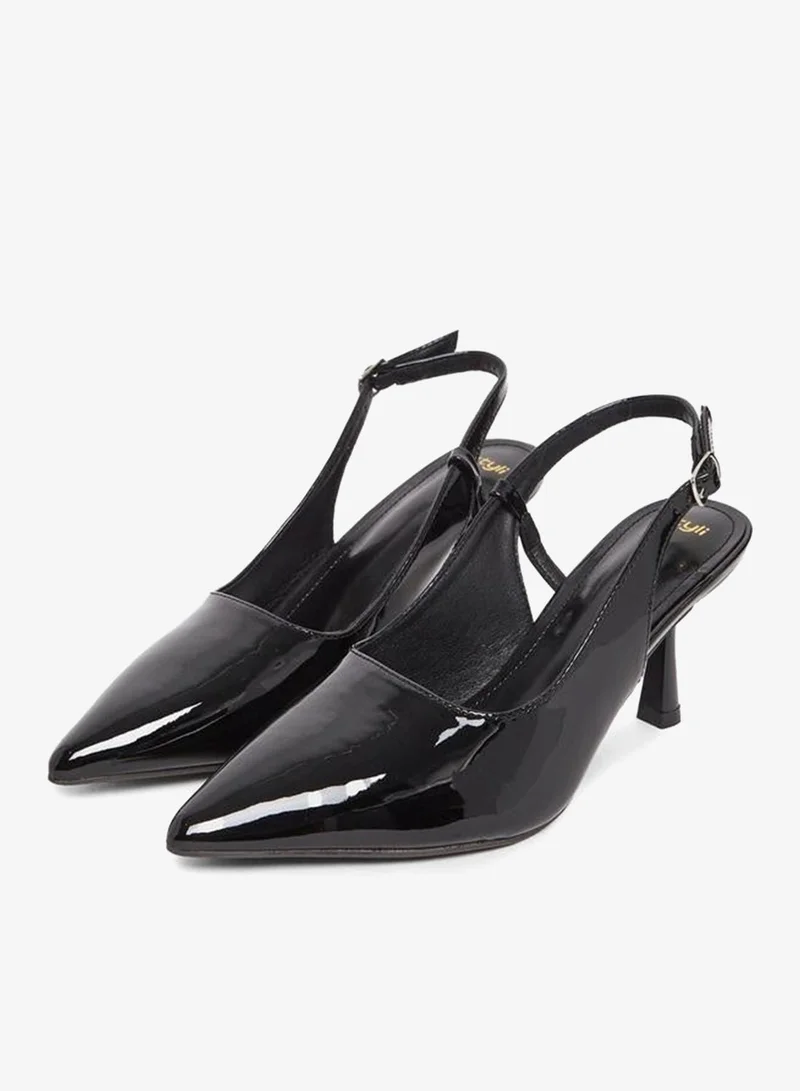 ستايلي حذاء بكعب رفيع من الجلد اللامع بحزام خلفي