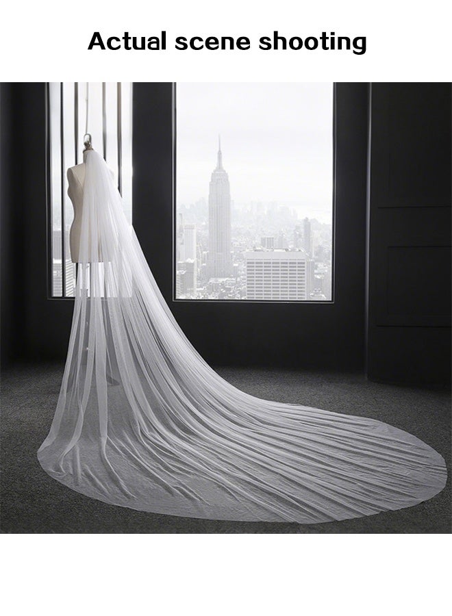 طرحة زفاف طويلة بتصميم الكاتدرائية، طرحة زفاف طويلة من التول بطبقة واحدة للنساء - Image 4