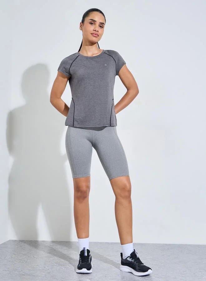 Styli Active Charcoal Solid Cut Out Back Activewear T-Shirt