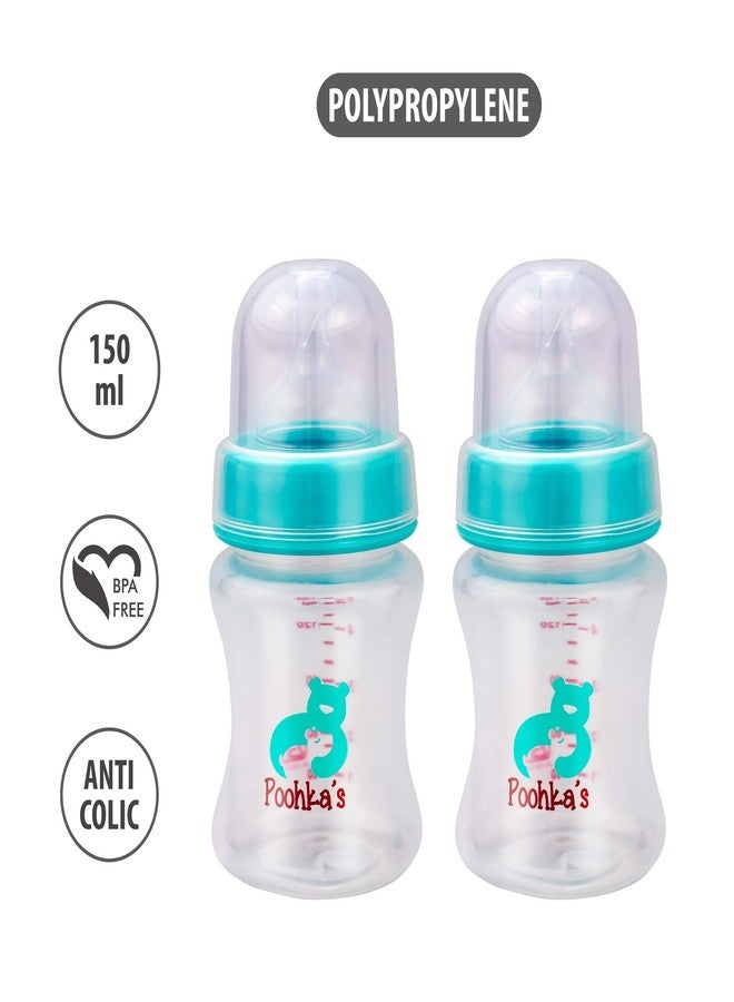 Small Wonder Baby Feeding Bottle Wide Neck Poohka's 150 ml Pack of 2, with Anti Colic Nipple, New Born/Infants/Toddler Upto 3 Years, BPA Free, Green Colour - Image 2