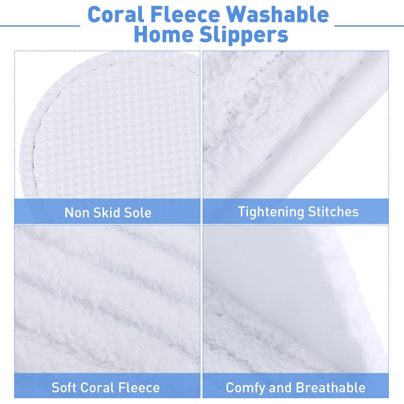 Elcoho 12 Pairs Closed Toe Spa Slippers Reusable Slippers Coral Fleece Washable Disposable Home Slippers for Women Men Guests Hotels House Slippers Housewarming Indoors Bathroom Party Traveling, White - Image 3