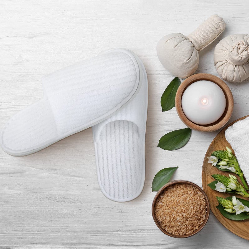 Elcoho 12 Pairs Closed Toe Spa Slippers Reusable Slippers Coral Fleece Washable Disposable Home Slippers for Women Men Guests Hotels House Slippers Housewarming Indoors Bathroom Party Traveling, White - Image 5