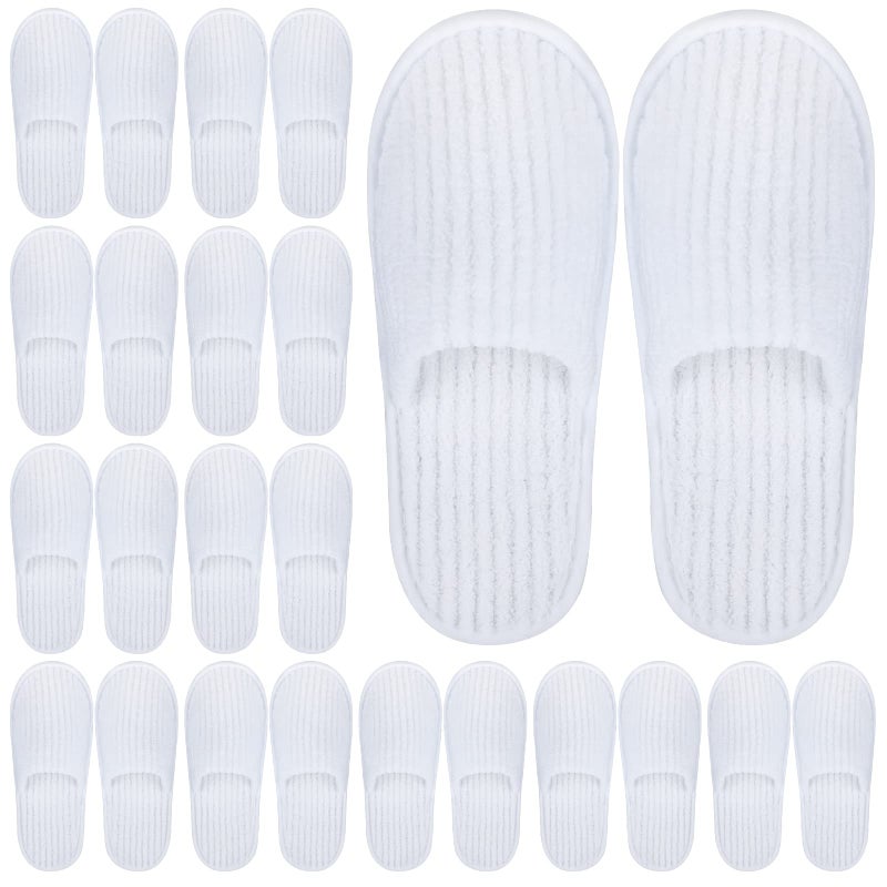 Elcoho 12 Pairs Closed Toe Spa Slippers Reusable Slippers Coral Fleece Washable Disposable Home Slippers for Women Men Guests Hotels House Slippers Housewarming Indoors Bathroom Party Traveling, White - Image 1
