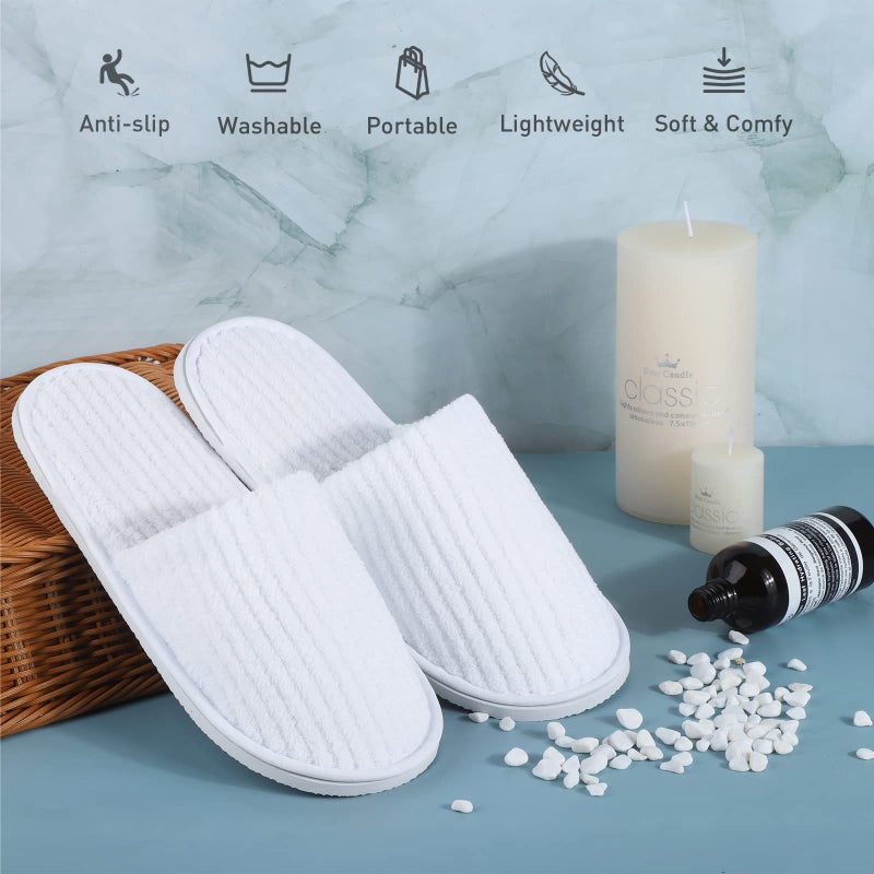 Elcoho 12 Pairs Closed Toe Spa Slippers Reusable Slippers Coral Fleece Washable Disposable Home Slippers for Women Men Guests Hotels House Slippers Housewarming Indoors Bathroom Party Traveling, White - Image 4