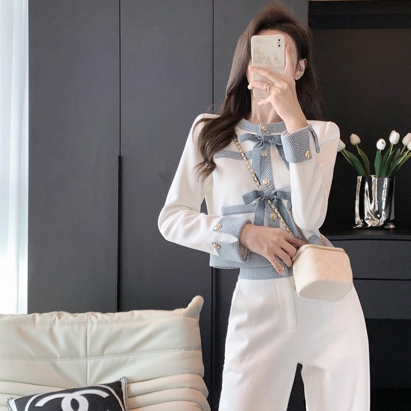 Women's Two-Piece Suit Set 2025 Autumn Bow Detail - Image 4