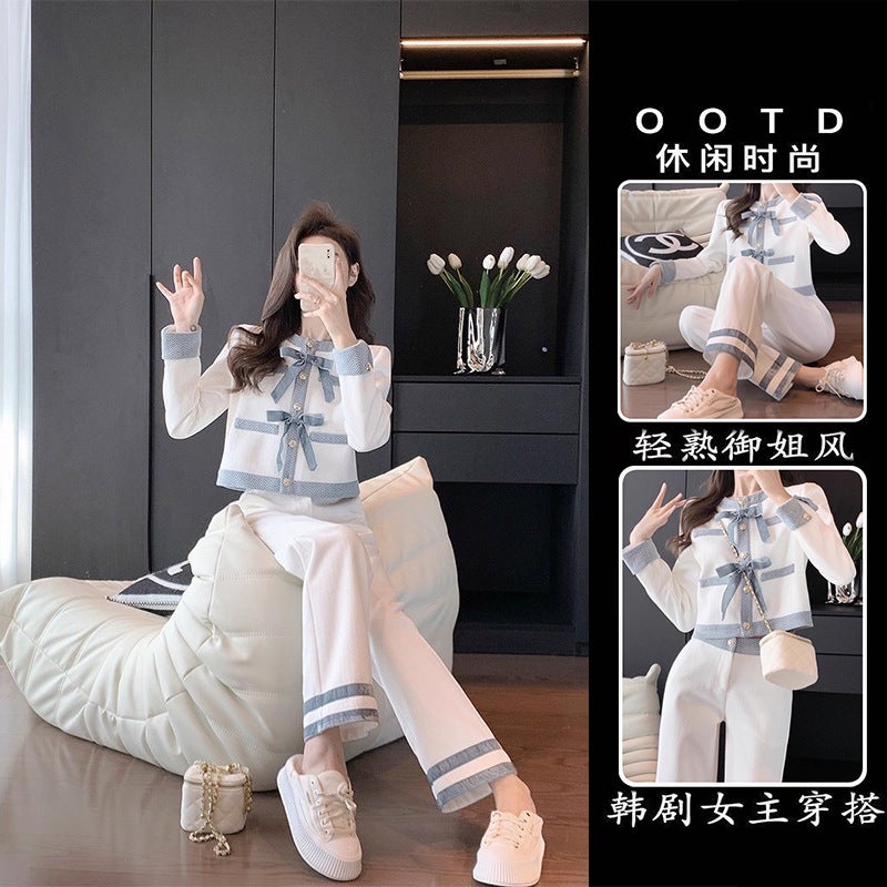 Women's Two-Piece Suit Set 2025 Autumn Bow Detail - Image 1