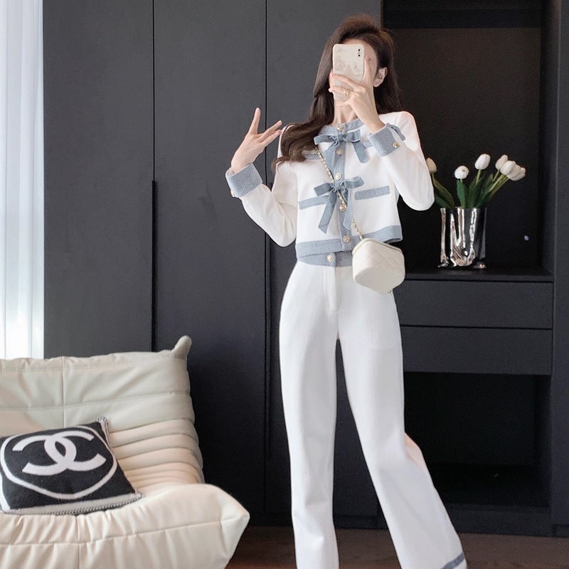 Women's Two-Piece Suit Set 2025 Autumn Bow Detail - Image 3