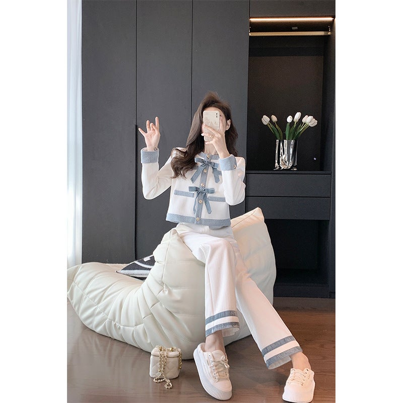 Women's Two-Piece Suit Set 2025 Autumn Bow Detail - Image 2