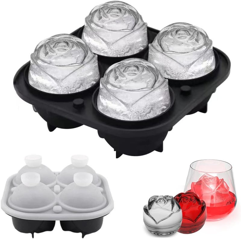 IBAMA Ice Cube Tray, Rose Ice Mold Maker, 4 Cavity Silicone Ice Ball Mold, Easy Release Large Ice Cube Molds Trays for Homemade DrinksWhisky, Bourbon, Cocktails, Juice (Black) - Image 1