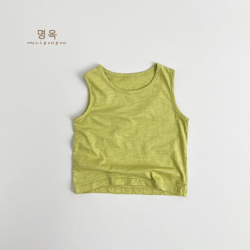 Children's Bamboo Cotton Sleeveless T-Shirt – 8-Color Trendy Summer Top for Boys and Girls - Image 1
