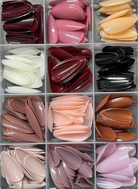 أظافر فيتيلي اللامعة اللاصقة، ، 12 لونًا، أظافر صناعية على شكل نعش، تغطية كاملة، أظافر قصيرة بيضاوية الشكل، أظافر صناعية للنساء والفتيات (لامعة).