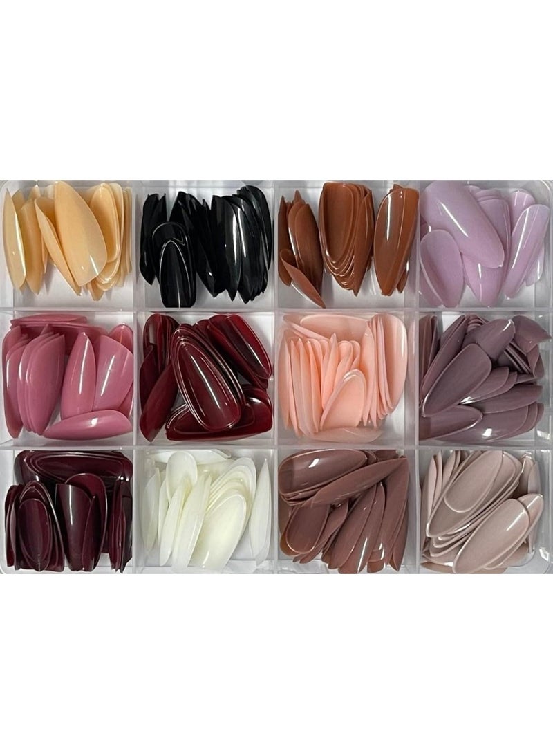 Glossy Press On Nails, 12 Colors Coffin Fake Nails Full Cover Short Nail Oval Shape False Nails Artificial Fingernails for Women Girls(Glossy) - Image 2