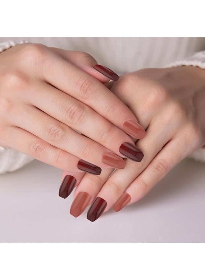 Glossy Press On Nails, 12 Colors Coffin Fake Nails Full Cover Short Nail Oval Shape False Nails Artificial Fingernails for Women Girls(Glossy) - Image 4