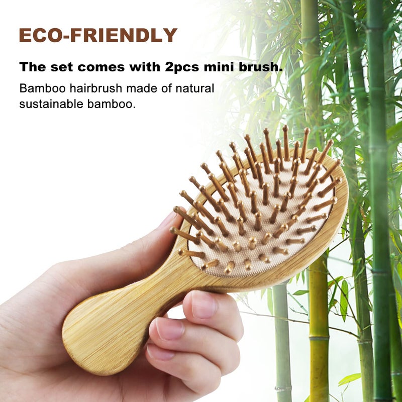 MRD 2 PCS Bamboo Detangler Mini Hair Brushes Travel Pack For Kids Gift No Wooden Bristles Hairbrush Massage Scalp For Curly Hair, Wet Dry Hair Tangle Brush - Image 2