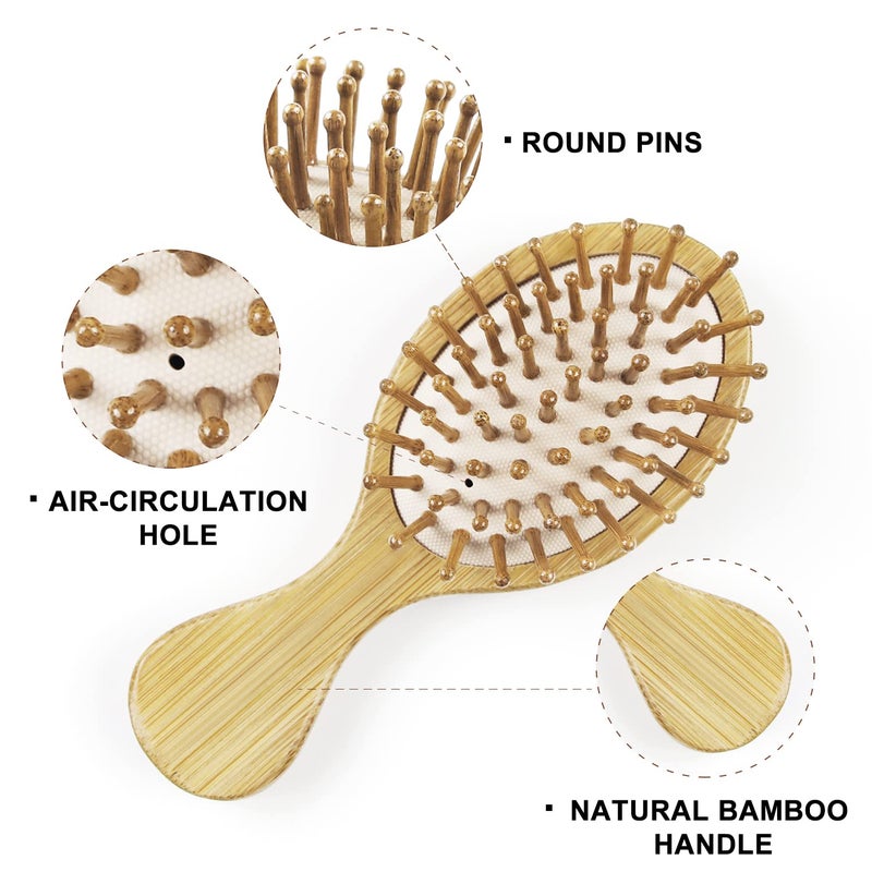 MRD 2 PCS Bamboo Detangler Mini Hair Brushes Travel Pack For Kids Gift No Wooden Bristles Hairbrush Massage Scalp For Curly Hair, Wet Dry Hair Tangle Brush - Image 4
