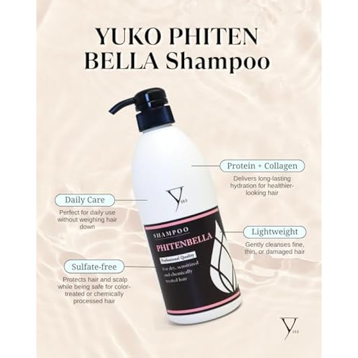 Yuko Phiten Bella Shampoo – Protein & Collagen, Lightweight Cleanse for Fine, Thin & Damaged Hair, Sulfate-Free, Color-Safe - Image 4