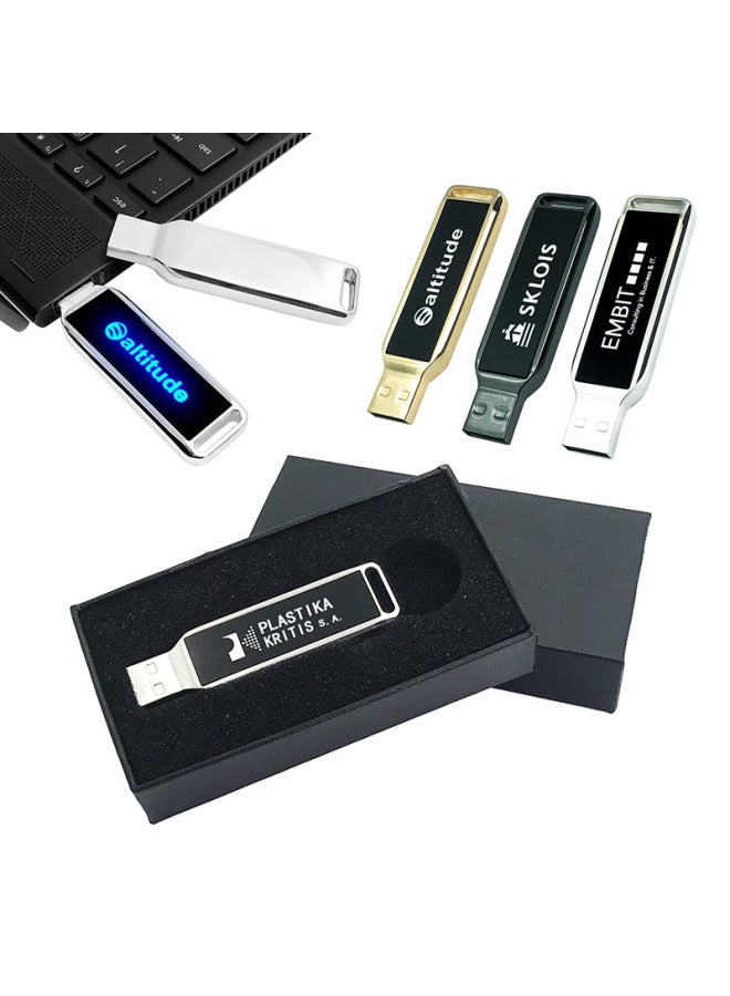 Metal Luminous USB Flash Disk Large Capacity 2.0 3.0 High-speed Business Gift USB Flash Disk 128G Luminous Car USB Flash Disk Wholesale-Color:U Disk + Gift Box Packaging-Capacity:USB2.0 64MB - Image 5