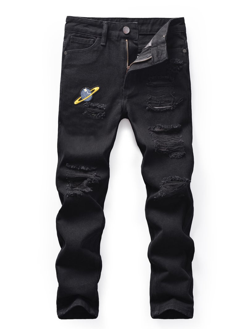 New Fashion Trendy Korean High Street Boys' Ripped Jeans Casual Long Pants For Older Children - Image 1