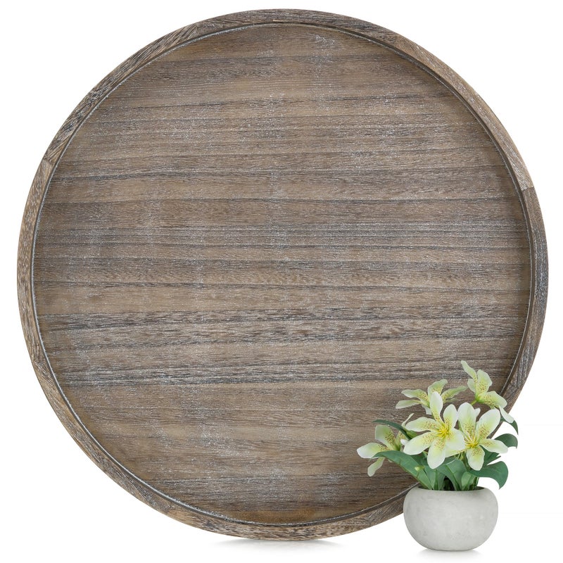 Hanobe Ottoman Tray for Living Room: 22" Decorative Wooden Trays with Handles for Living Room Home Decor Farmhouse Rustic Round Topper for Coffee Table - Image 1