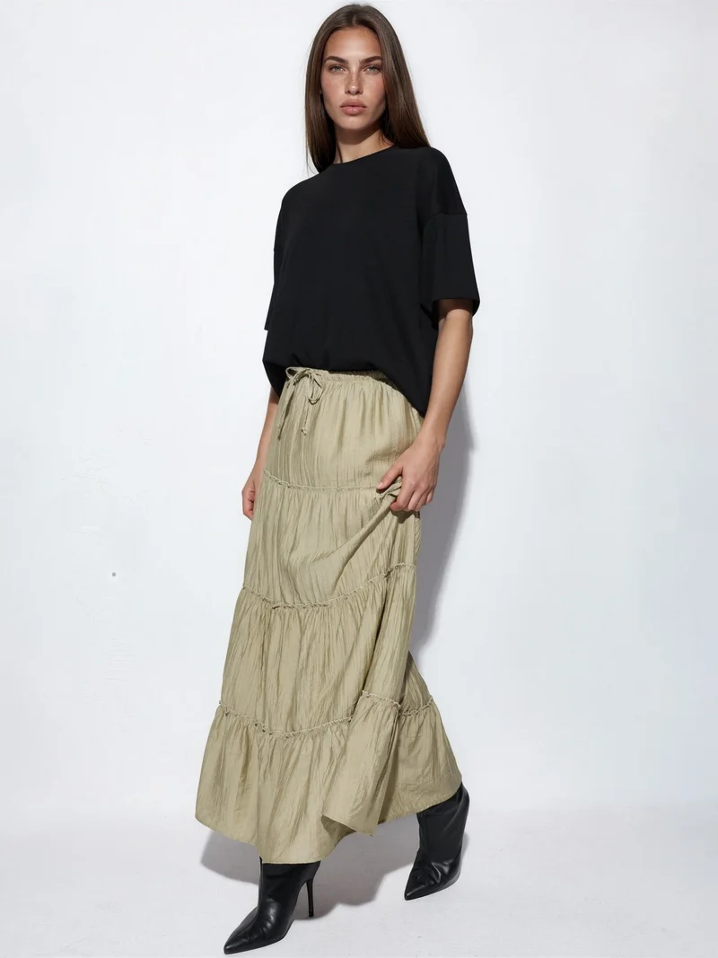 بوسيم BUSEM High Waist Textured A-Line Maxi Skirt