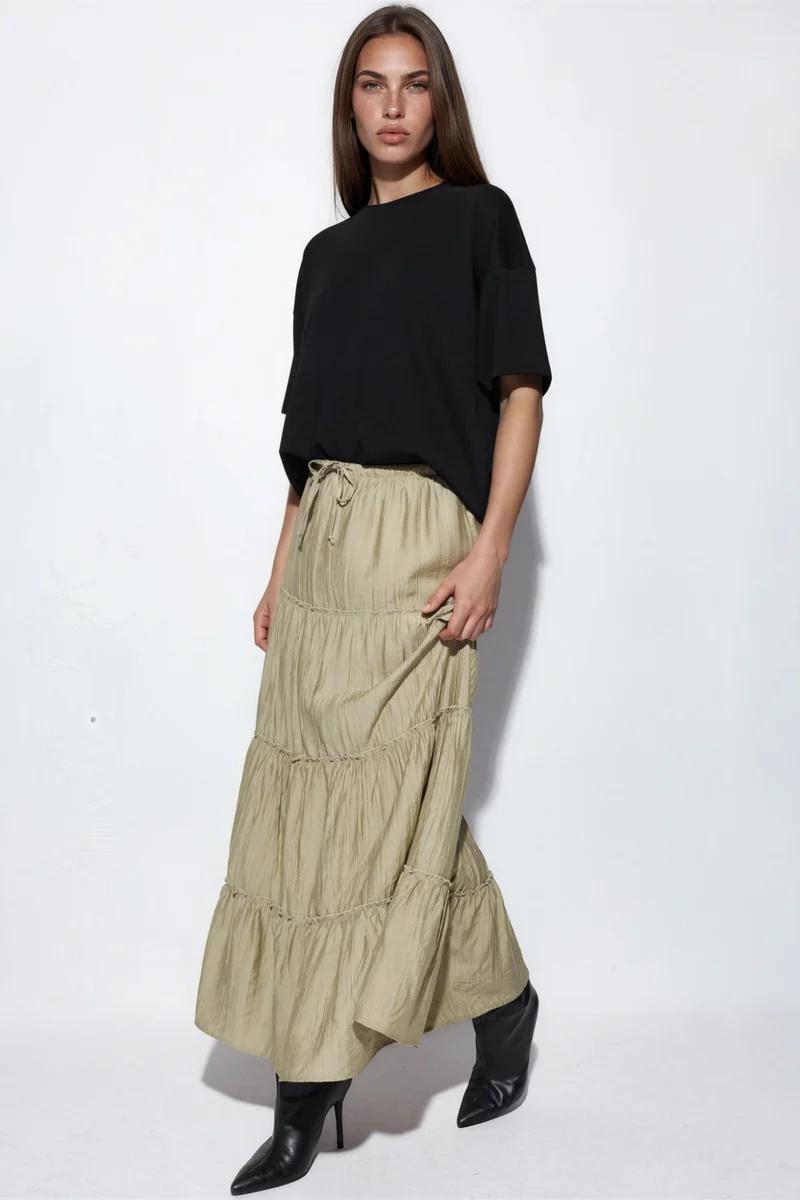 Busem BUSEM High Waist Textured A-Line Maxi Skirt