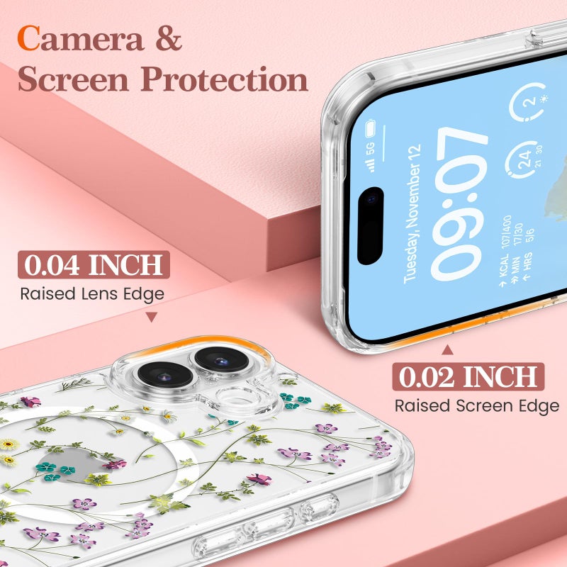 RALEAVO for iPhone 17 Case Compatible with MagSafe Clear Floral Cover with Flower Branch Pattern for Girls Women Slim Cute Hard Back Shockproof Phone Case for iPhone 17,Transparent - Image 3