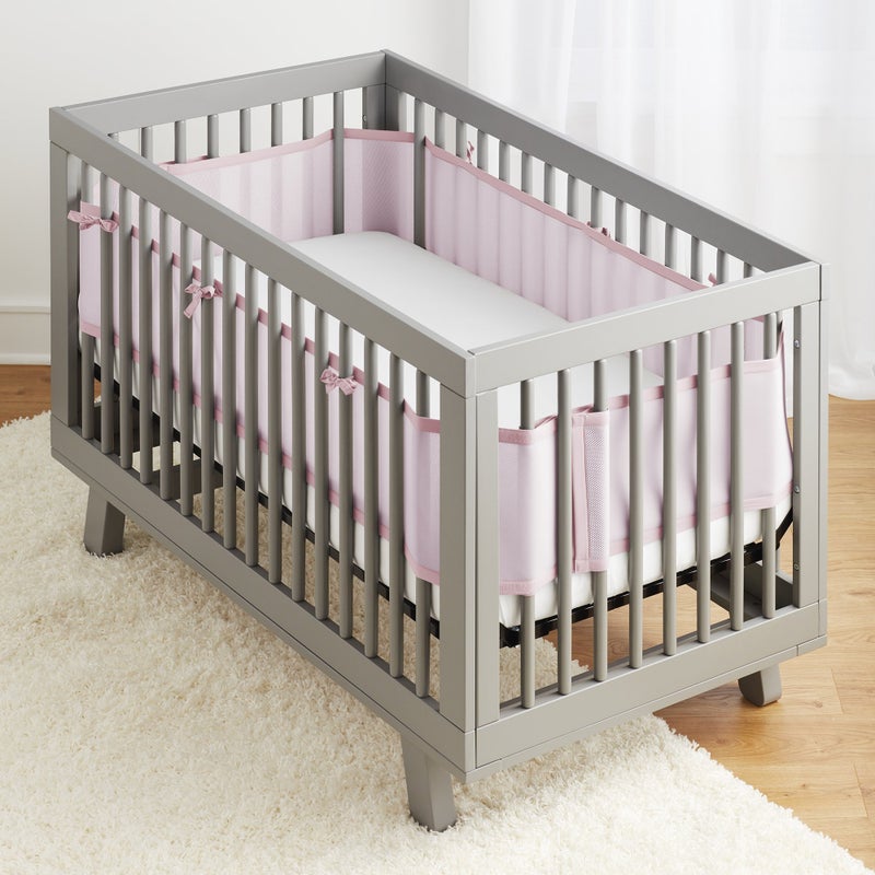 بريثابل بيبي Breathable Mesh Liner for Full-Size Cribs, Classic 3mm Mesh, Light Pink (Size 4FS Covers 3 or 4 Sides) - Image 2