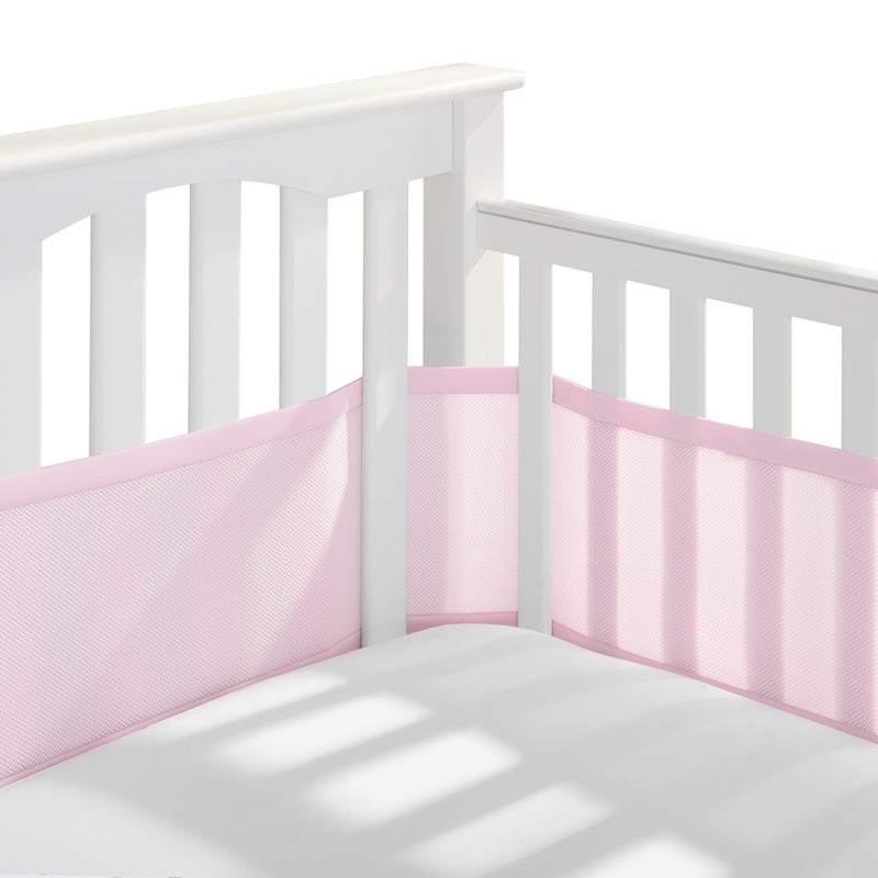 بريثابل بيبي Breathable Mesh Liner for Full-Size Cribs, Classic 3mm Mesh, Light Pink (Size 4FS Covers 3 or 4 Sides) - Image 1