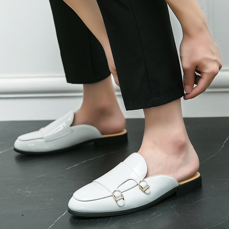 Fitting Room Half Slippers Men'S 2023 Breathable Lazy Leather Slippers Men'S Heelless Slip-On Men'S Shoes - Image 2