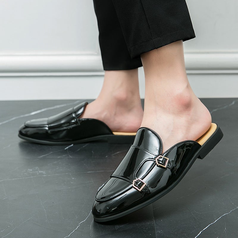 Fitting Room Half Slippers Men'S 2023 Breathable Lazy Leather Slippers Men'S Heelless Slip-On Men'S Shoes - Image 5