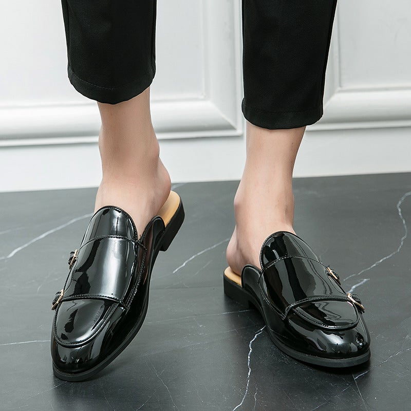 Fitting Room Half Slippers Men'S 2023 Breathable Lazy Leather Slippers Men'S Heelless Slip-On Men'S Shoes - Image 3