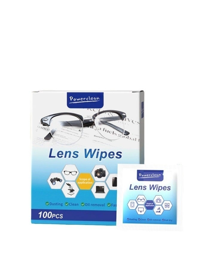 POWER CLEAN Lens Cleaning Wipes for Glasses & Screens (100 Count) – Individually Wrapped, Streak-Free, Anti-Fog, Anti-Static, Alcohol-Free – Safe for Eyeglasses, Phone, Laptop, Camera Lens & Sunglasses - Image 1
