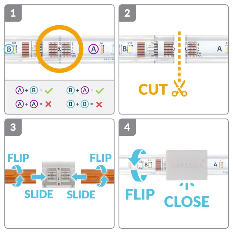 Litcessory Cut-End to Cut-End Extension Connector for Philips Hue/Solo Lightstrip (2in, 4 Pack, White - Micro 6-PIN V4 / Solo Lightstrip) - Image 5