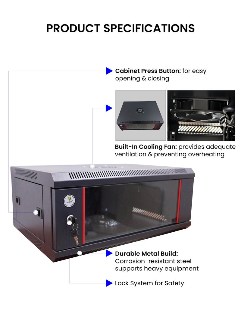 هاي-تيك خزانة التثبيت على الحائط HI-TECH - حامل خادم مع مروحة تبريد ولوحة طاقة، إطار معدني قوي، مثالي لمعدات الشبكات . - Image 3