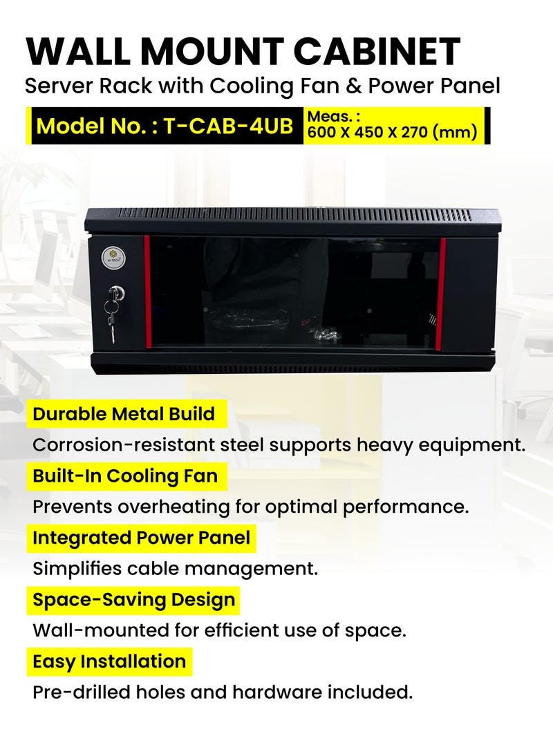 هاي-تيك خزانة التثبيت على الحائط HI-TECH - حامل خادم مع مروحة تبريد ولوحة طاقة، إطار معدني قوي، مثالي لمعدات الشبكات . - Image 2