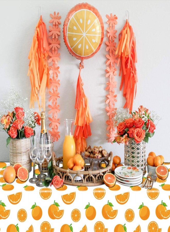 PTECDROTS 4Pcs Little Cutie Tablecloth, Orange Fruit Table Covers, Rectangular Orange Birthday Party Supplies for Kids Birthday Baby Shower Summer Fruit Party, 86 x 51 Inch - Image 4