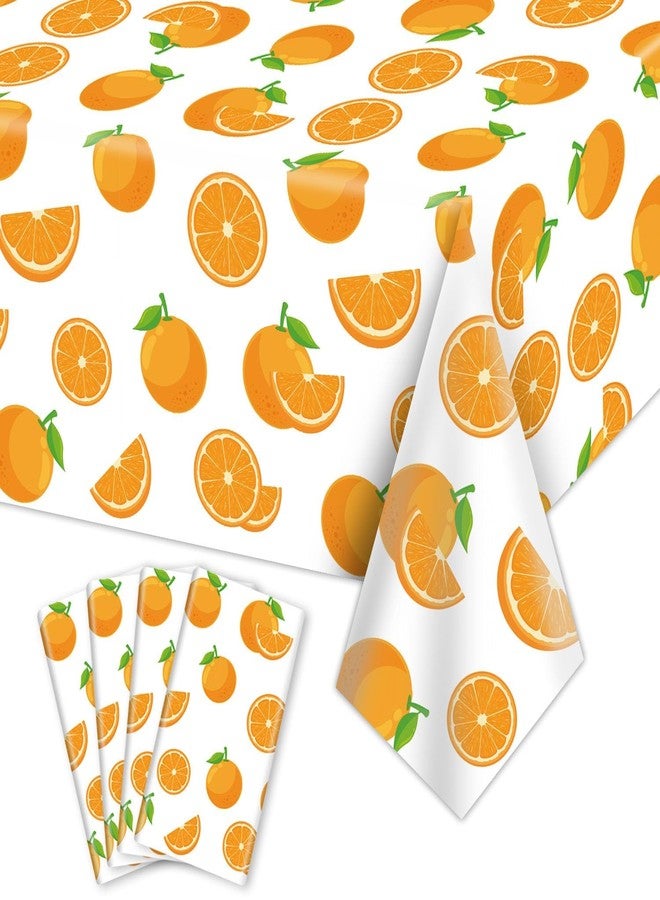 PTECDROTS 4Pcs Little Cutie Tablecloth, Orange Fruit Table Covers, Rectangular Orange Birthday Party Supplies for Kids Birthday Baby Shower Summer Fruit Party, 86 x 51 Inch - Image 1