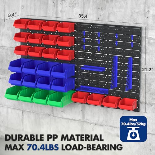 WORKPRO Pegboard Organizer Wall Mounted, 44PC Tool Storage Rack with Bins and Hooks, Peg Board Wall Organizer for Garage Organization, Workshop, Craft Room, Tool Wall Storage System - Image 4