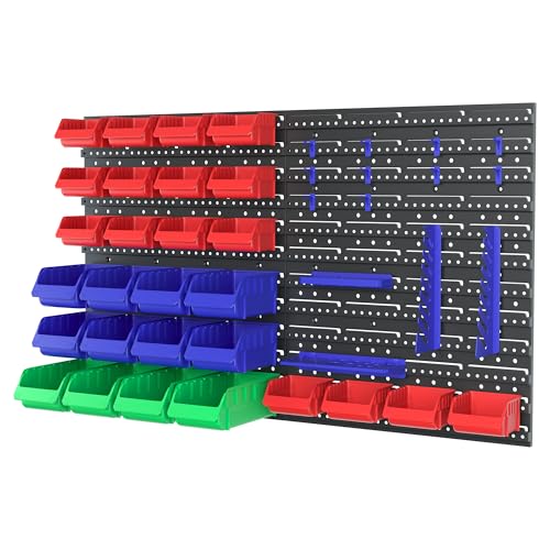 WORKPRO Pegboard Organizer Wall Mounted, 44PC Tool Storage Rack with Bins and Hooks, Peg Board Wall Organizer for Garage Organization, Workshop, Craft Room, Tool Wall Storage System - Image 1