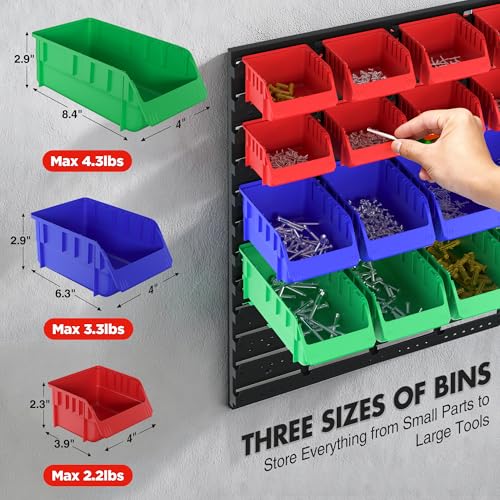 WORKPRO Pegboard Organizer Wall Mounted, 44PC Tool Storage Rack with Bins and Hooks, Peg Board Wall Organizer for Garage Organization, Workshop, Craft Room, Tool Wall Storage System - Image 5