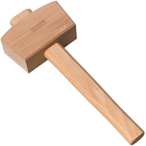 GREBSTK Wooden Mallet Manual Ice Hammer Mallet Beech Solid Carpenter Woodworking Tool 12IN - Image 1