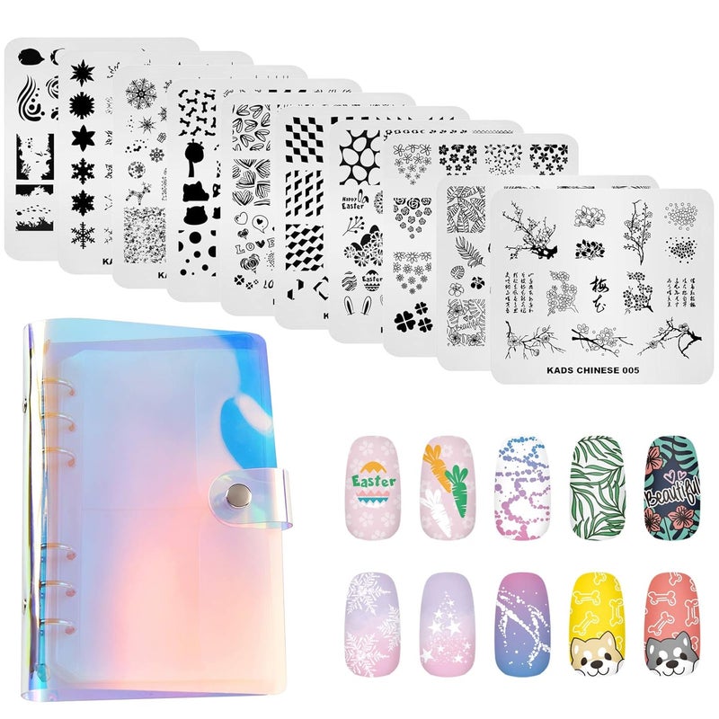 KADS 11pcs Nail Stamp Plates set 10 plates Christmas Snowflakes Cute Animals 1 Laser Symphony storage bag Christmas Nails Art Stamping Plate Set Leaves Flowers Animal Nail plate Template Image Plate