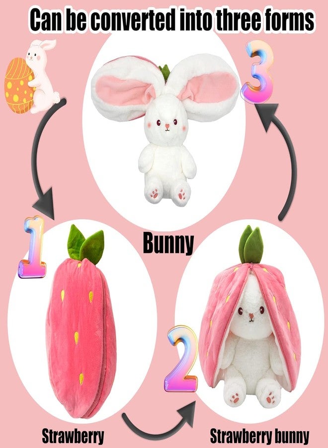 SID MAGIC Cute Strawberry Rabbit Plush Toy - Soft Transformable Stuffed Animal Bunny - 3 Forms in 1: Strawberry, Bunny & Strawberry Bunny - Gift for Kids & Toddlers - Image 2