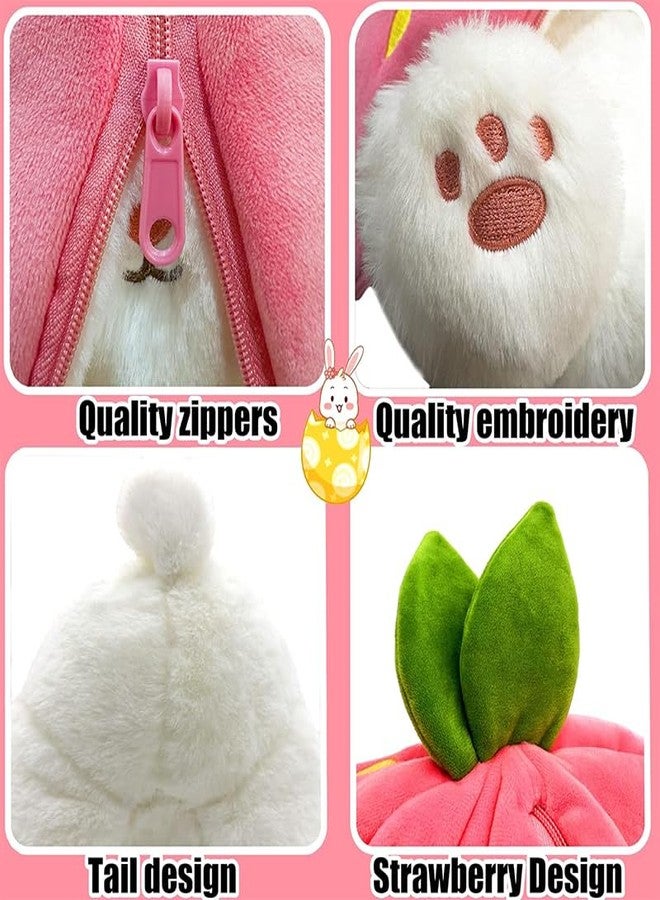 SID MAGIC Cute Strawberry Rabbit Plush Toy - Soft Transformable Stuffed Animal Bunny - 3 Forms in 1: Strawberry, Bunny & Strawberry Bunny - Gift for Kids & Toddlers - Image 4