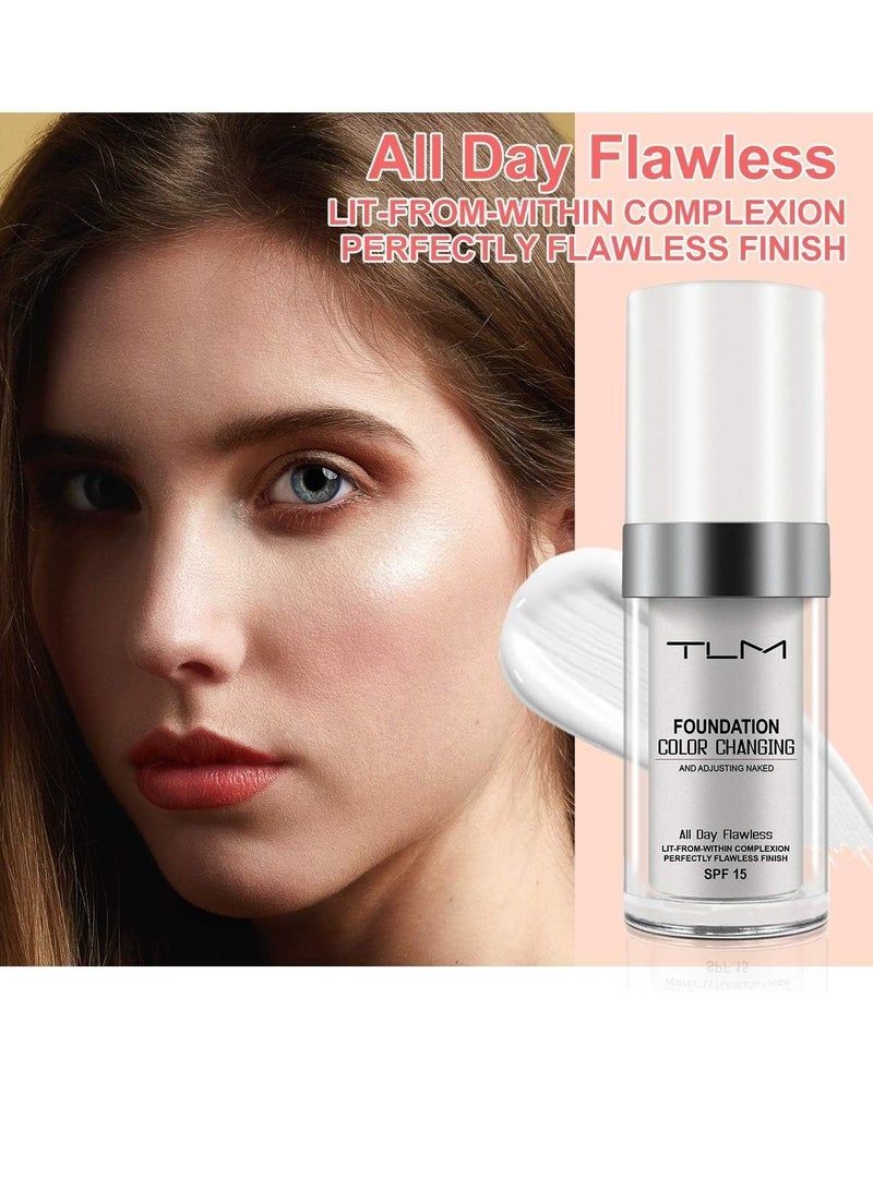تي إل إم ريفيغلام TLM كريم الأساس السائل المتغير اللون يخفي التجاعيد والخطوط، قاعدة مكياج BB كريم، خافي العيوب، سائل مرطب لجميع درجات البشرة SPF15، علبة مكونة من 2 - Image 3