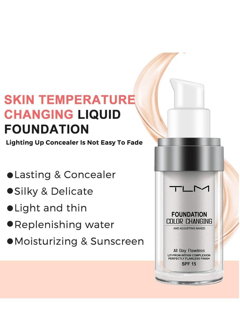 تي إل إم ريفيغلام TLM كريم الأساس السائل المتغير اللون يخفي التجاعيد والخطوط، قاعدة مكياج BB كريم، خافي العيوب، سائل مرطب لجميع درجات البشرة SPF15، علبة مكونة من 2 - Image 2