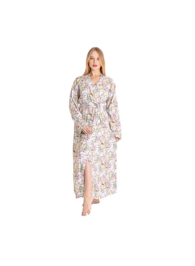 ZECOTEX Women's Premium Cotton Tropical Printed Full-Length Long Sleeve Wrap Robe with Waist Tie - Image 1