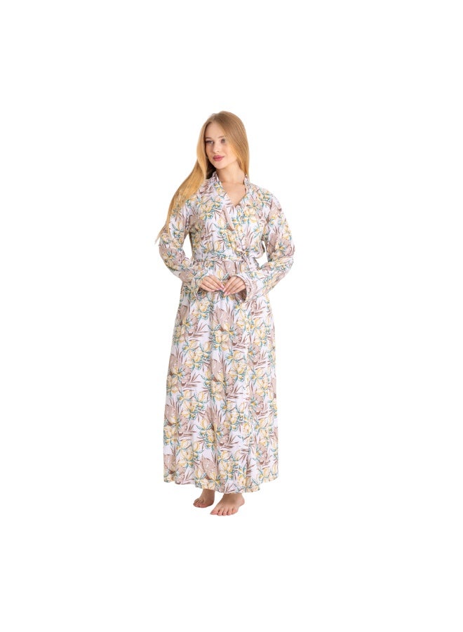 ZECOTEX Women's Premium Cotton Tropical Printed Full-Length Long Sleeve Wrap Robe with Waist Tie - Image 2