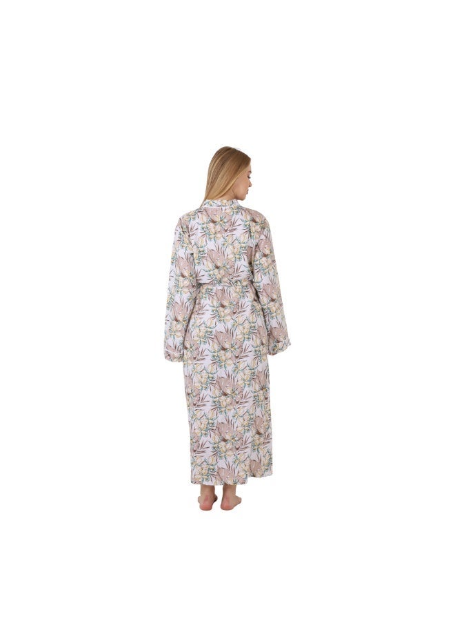 ZECOTEX Women's Premium Cotton Tropical Printed Full-Length Long Sleeve Wrap Robe with Waist Tie - Image 5